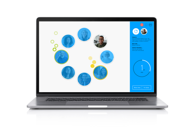A laptop showing a Bixe check in, with users in a circle speaking in turn