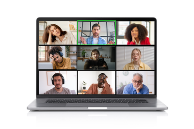 A laptop showing a terrible video meeting